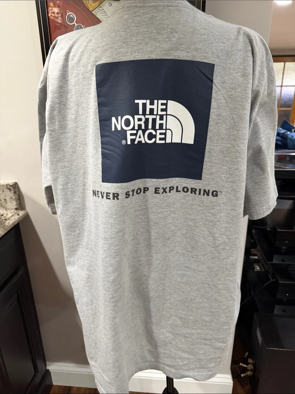 The North Face Men's Short-Sleeve Crew Tee — Sz. XL Light Gray with Navy Logo